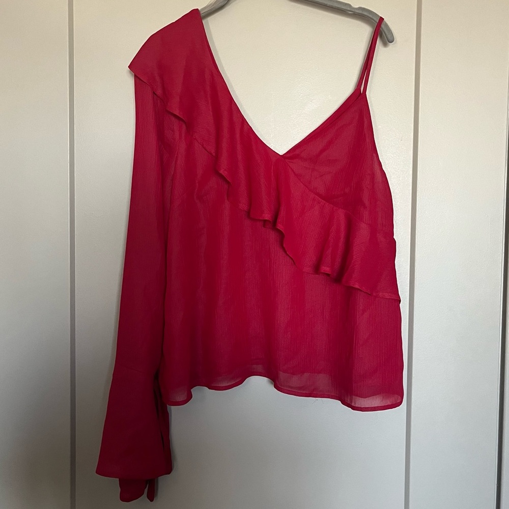 NEW One shoulder Ruffle Red Top